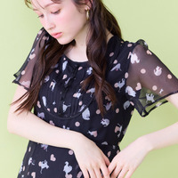 わんにゃんプリントワンピース