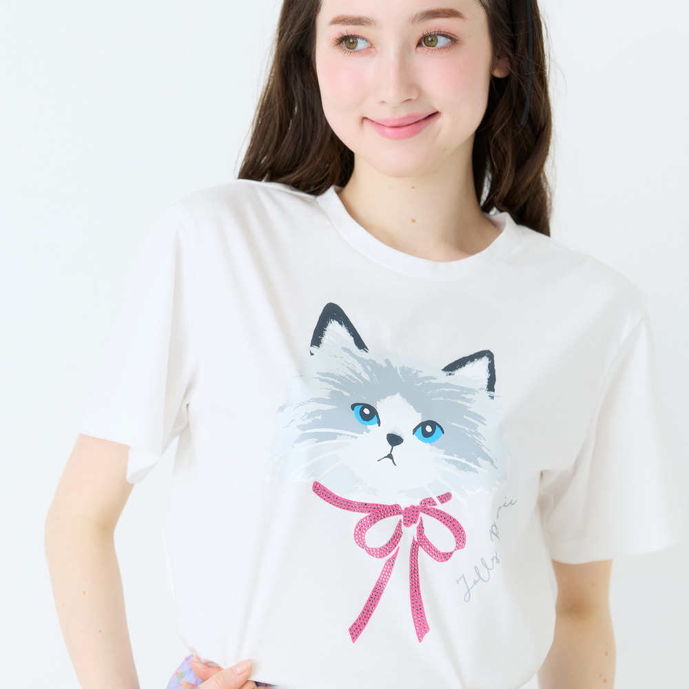 ネコプリント半袖Tシャツ