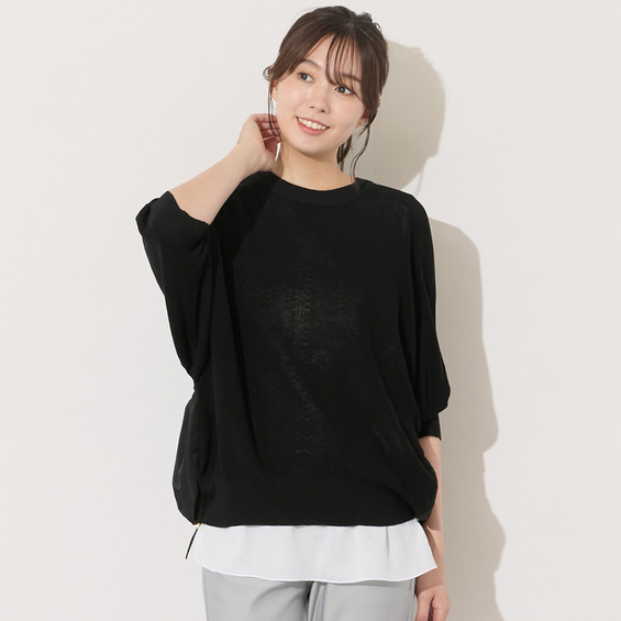 【セットアップ対応・手洗いOK】ニット×布帛ドッキングドルマンスリーブトップ【アリノマ/Alinoma】 【セットアップ対応・手洗いOK】ニット×布帛ドッキングドルマンスリーブトップ【アリノマ/Alinoma】