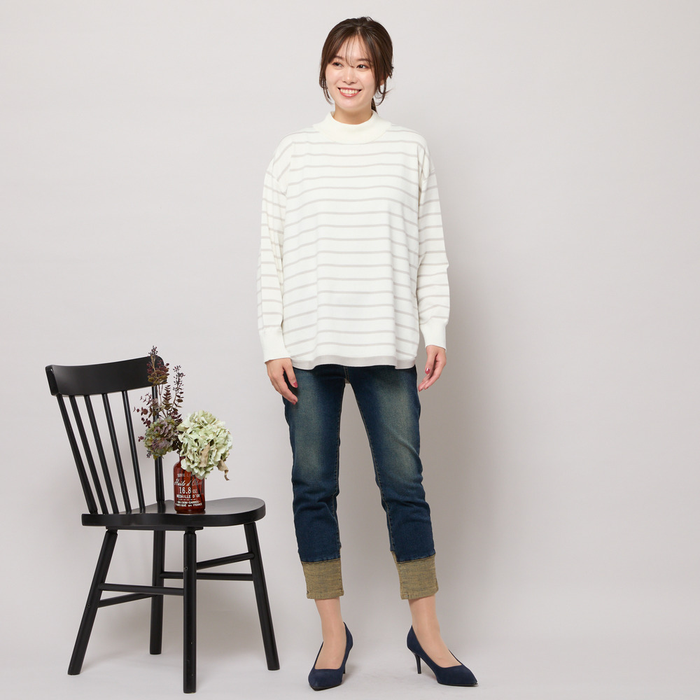 【手洗いOK・INDIMARKコラボ】デニムストレート・裾切り替えパンツ10