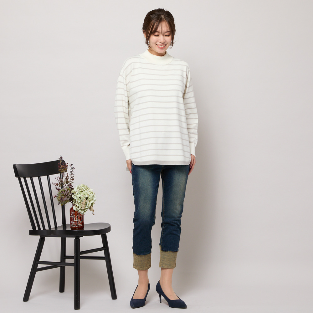 【手洗いOK・INDIMARKコラボ】デニムストレート・裾切り替えパンツ11