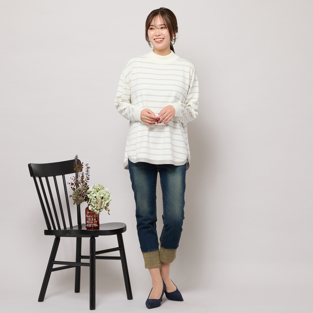 【手洗いOK・INDIMARKコラボ】デニムストレート・裾切り替えパンツ12