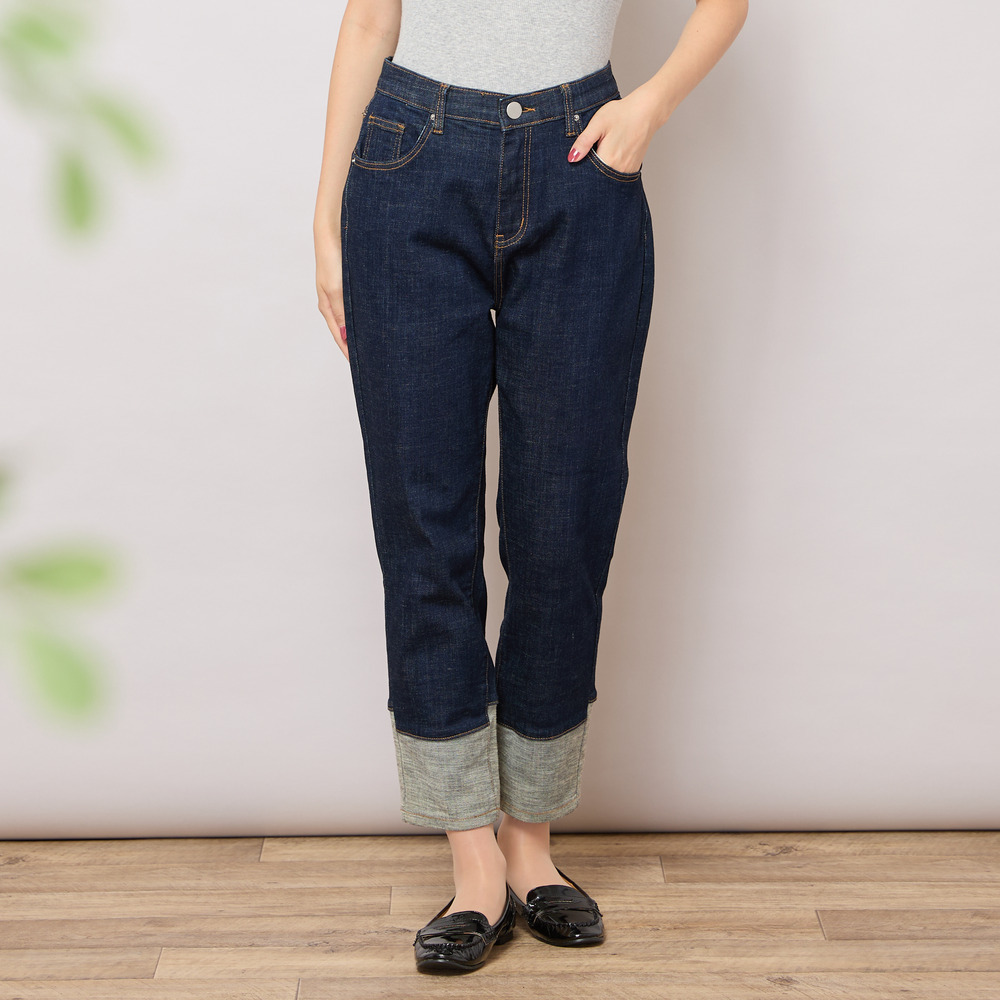 【手洗いOK・INDIMARKコラボ】デニムストレート・裾切り替えパンツ2