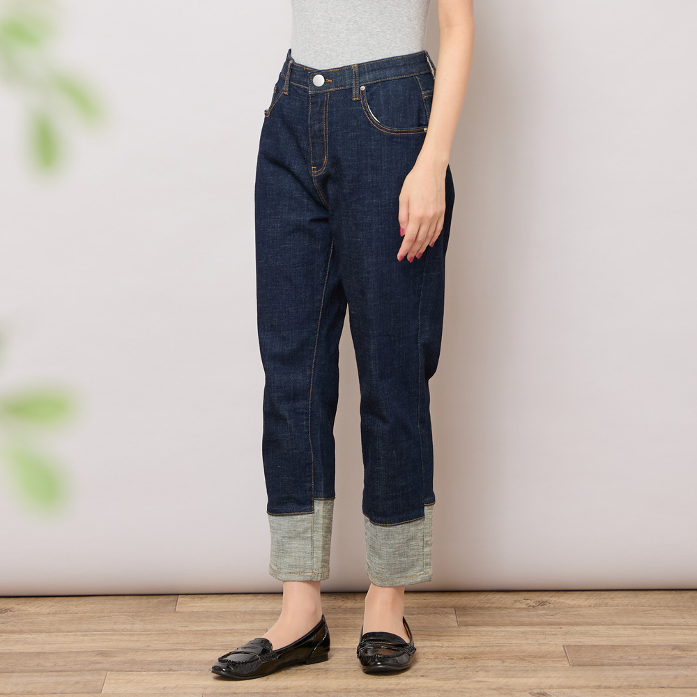 【手洗いOK・INDIMARKコラボ】デニムストレート・裾切り替えパンツ3