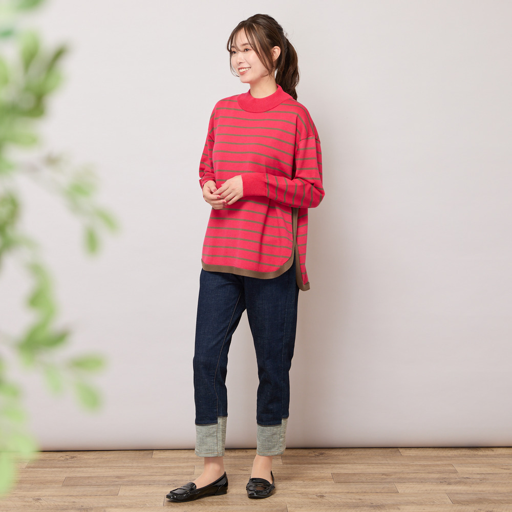 【手洗いOK・INDIMARKコラボ】デニムストレート・裾切り替えパンツ6