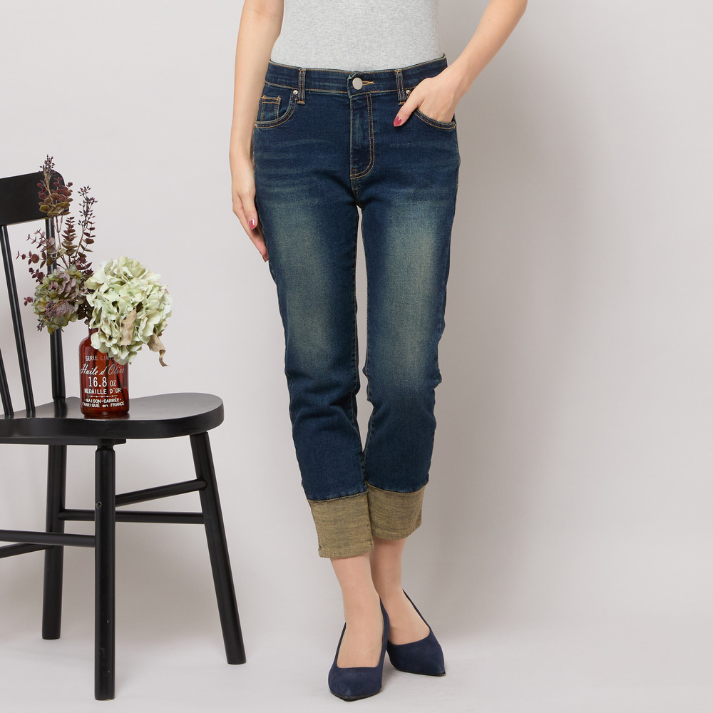 【手洗いOK・INDIMARKコラボ】デニムストレート・裾切り替えパンツ7