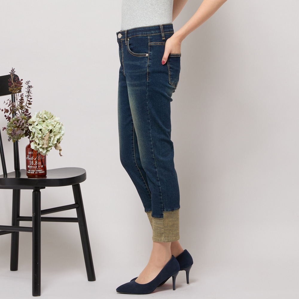 【手洗いOK・INDIMARKコラボ】デニムストレート・裾切り替えパンツ8