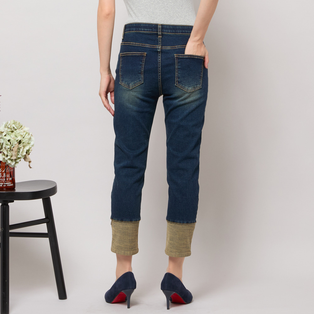 【手洗いOK・INDIMARKコラボ】デニムストレート・裾切り替えパンツ9