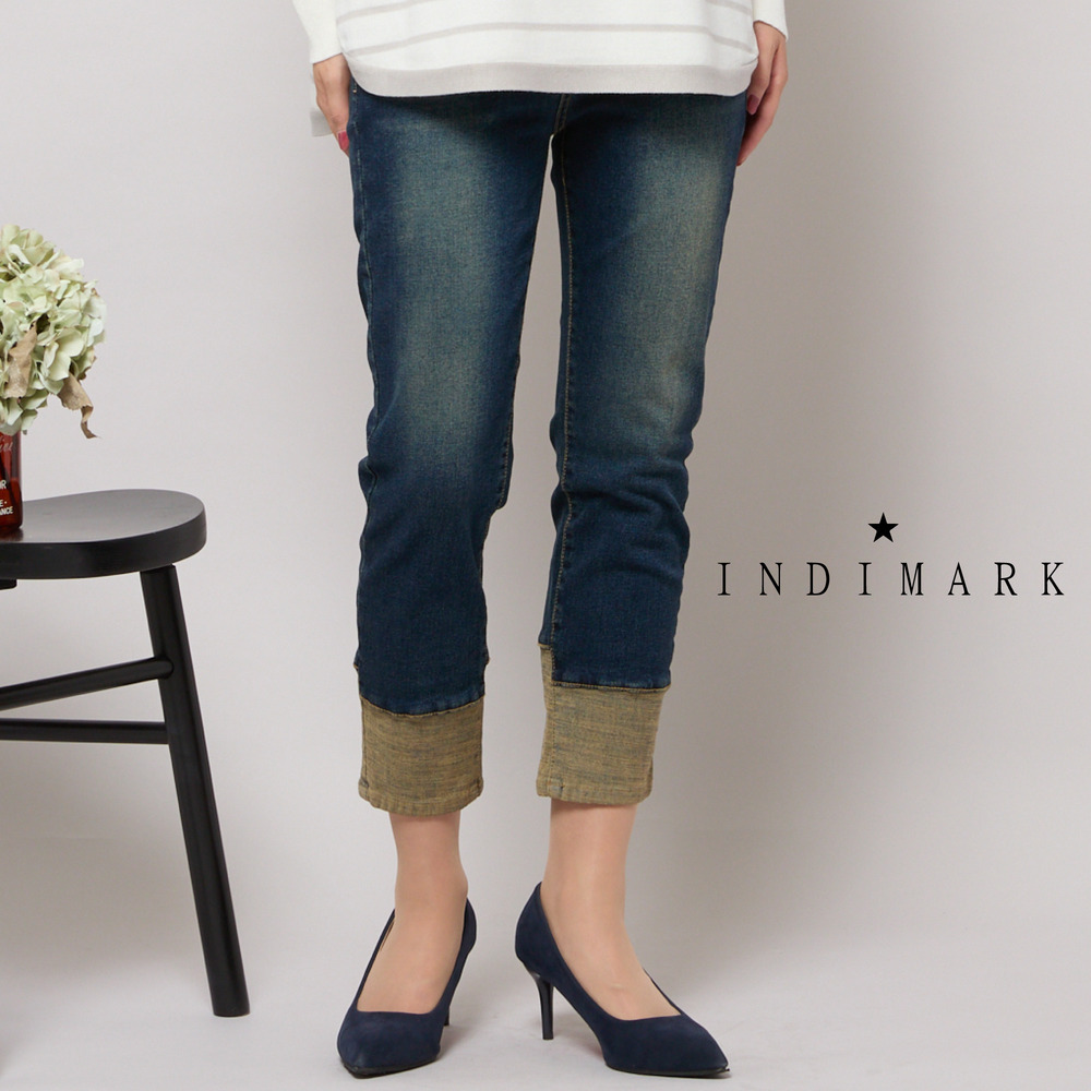 【手洗いOK・INDIMARKコラボ】デニムストレート・裾切り替えパンツ1