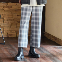 【手洗いOK】真空プリーツ・ワイドストレートパンツ（チェック）