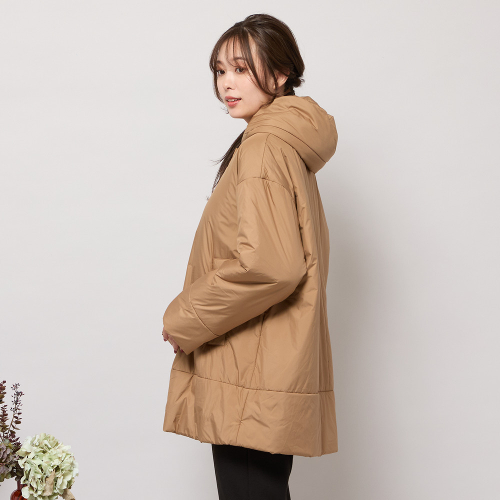 キャメル入り中綿ボリューム襟コート2