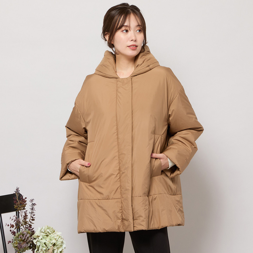 キャメル入り中綿ボリューム襟コート5