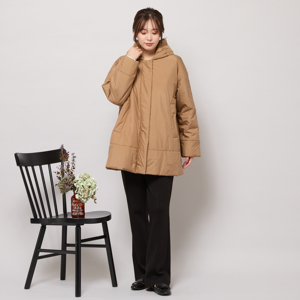 キャメル入り中綿ボリューム襟コート6