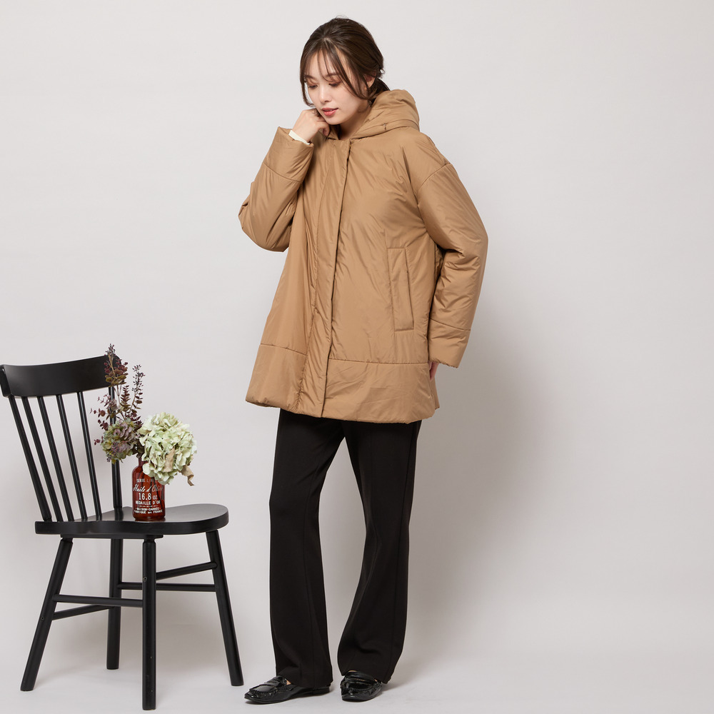 キャメル入り中綿ボリューム襟コート7