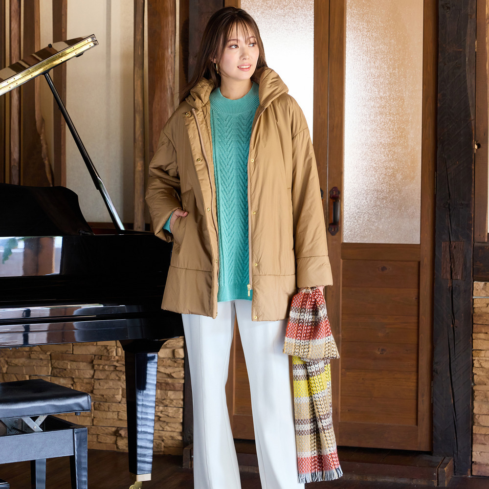 キャメル入り中綿ボリューム襟コート8