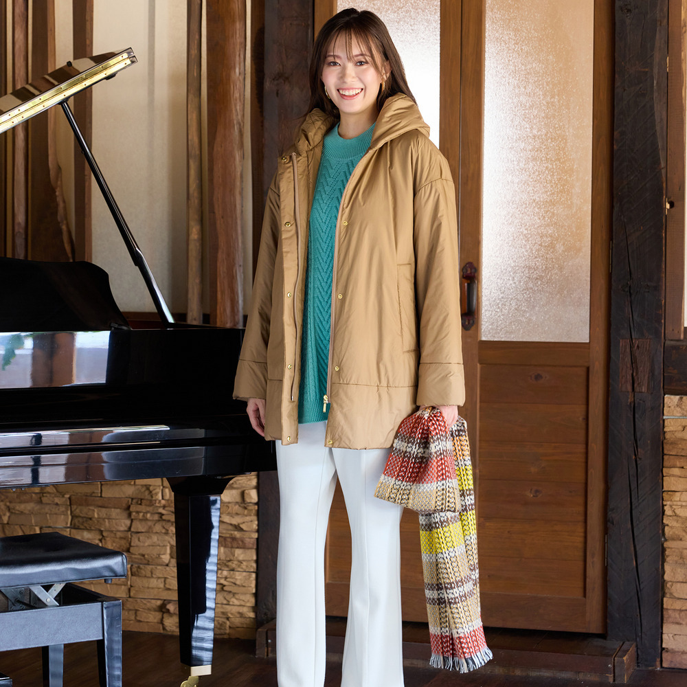 キャメル入り中綿ボリューム襟コート9