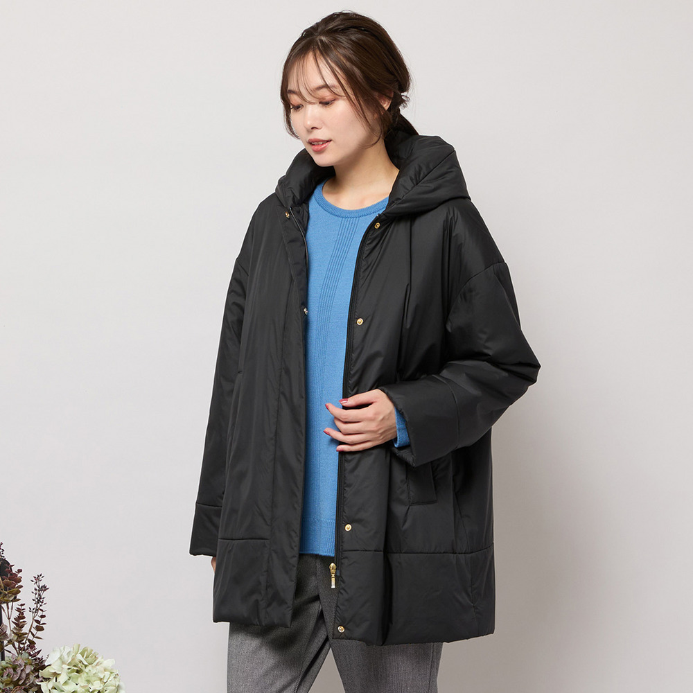 キャメル入り中綿ボリューム襟コート1