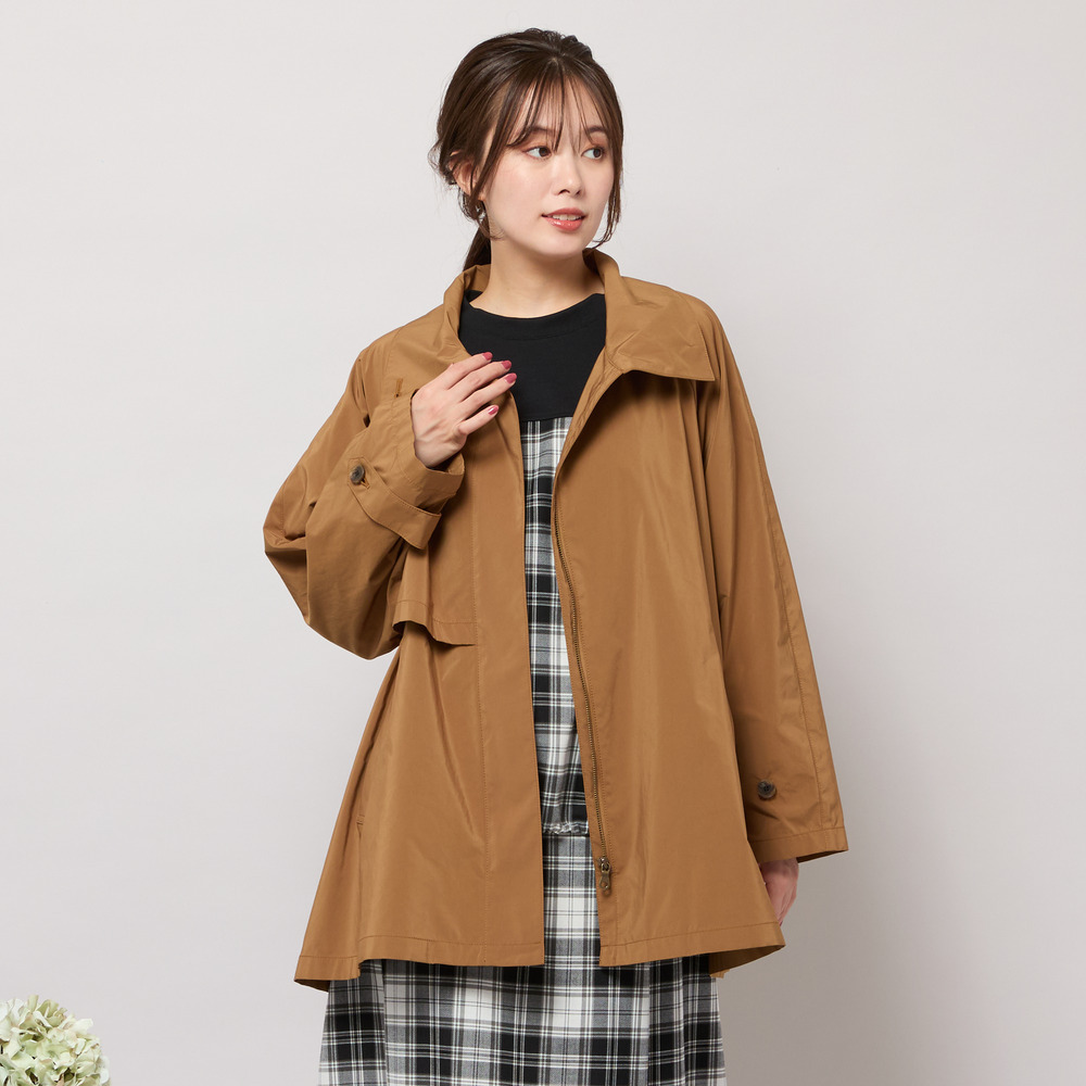 【撥水】Aラインシルエット・ラグランスリーブトレンチブルゾン1
