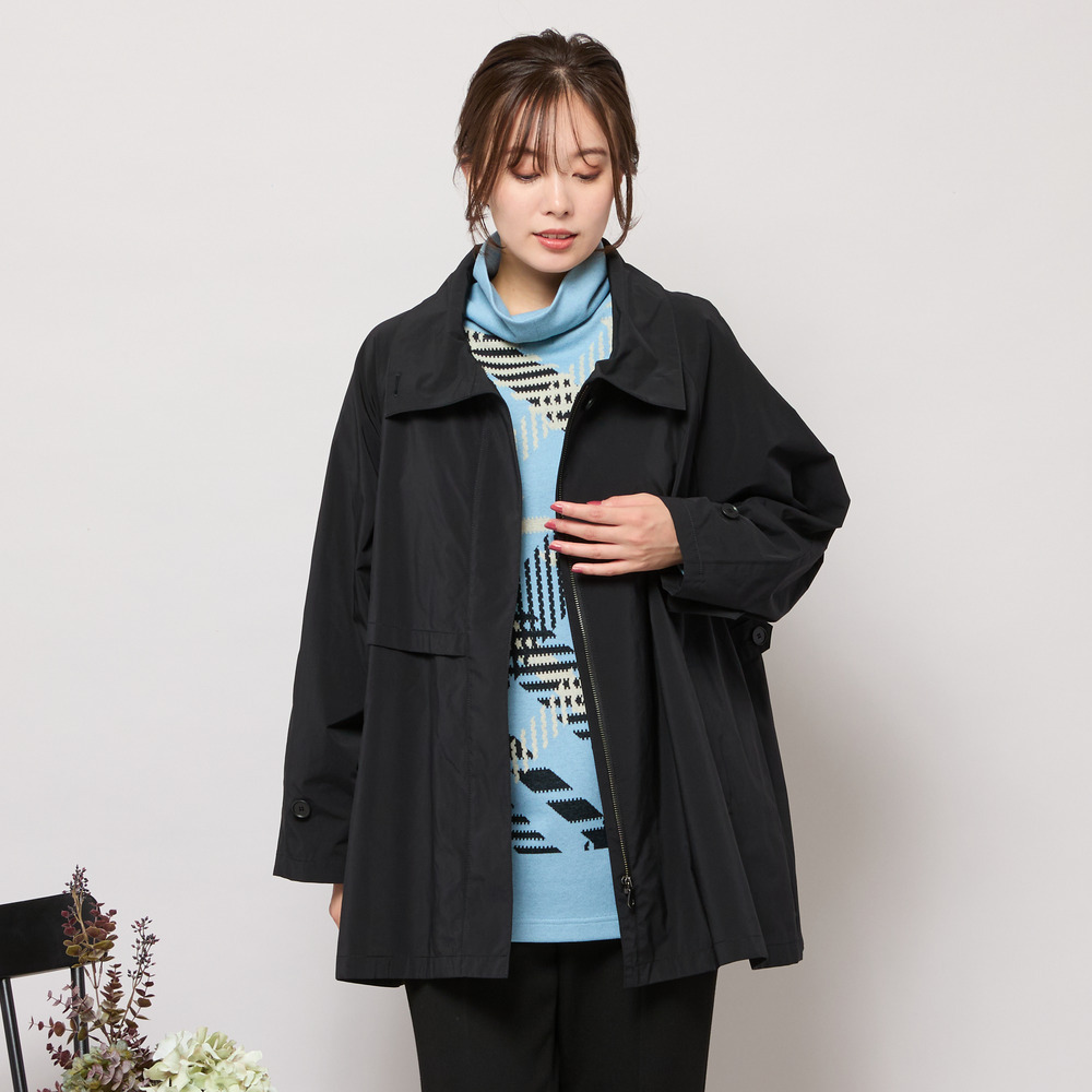 【撥水】Aラインシルエット・ラグランスリーブトレンチブルゾン1