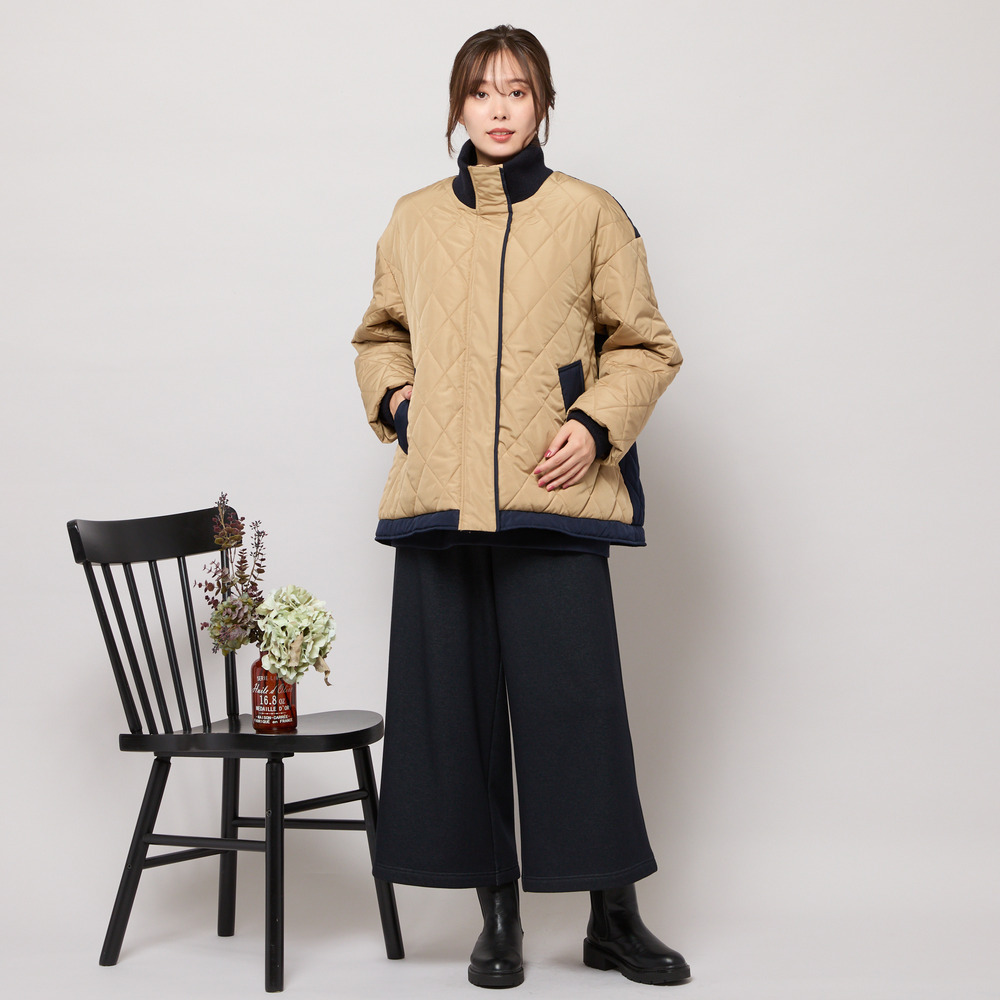 ダイヤ柄キルト加工中綿ジャケット5