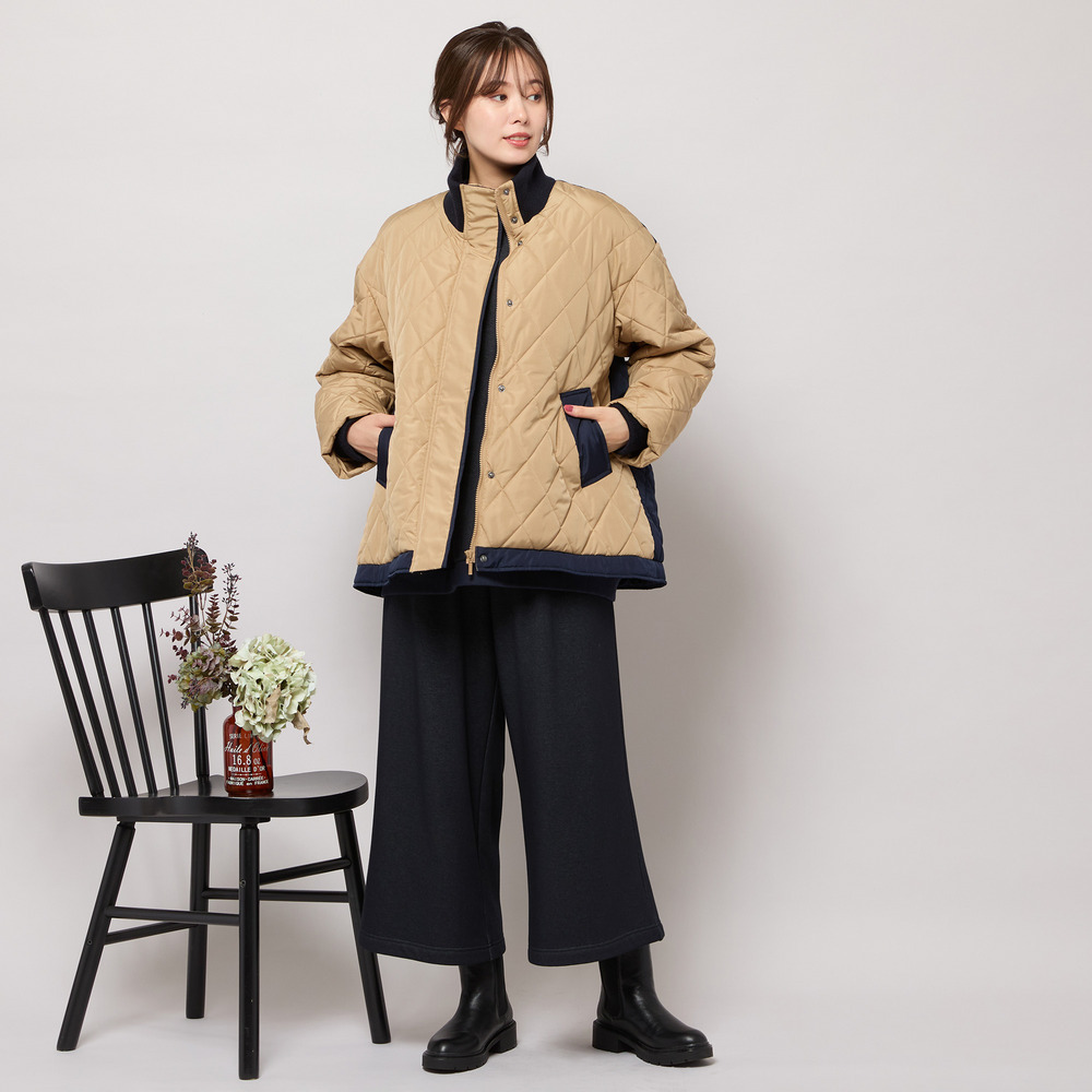 ダイヤ柄キルト加工中綿ジャケット6