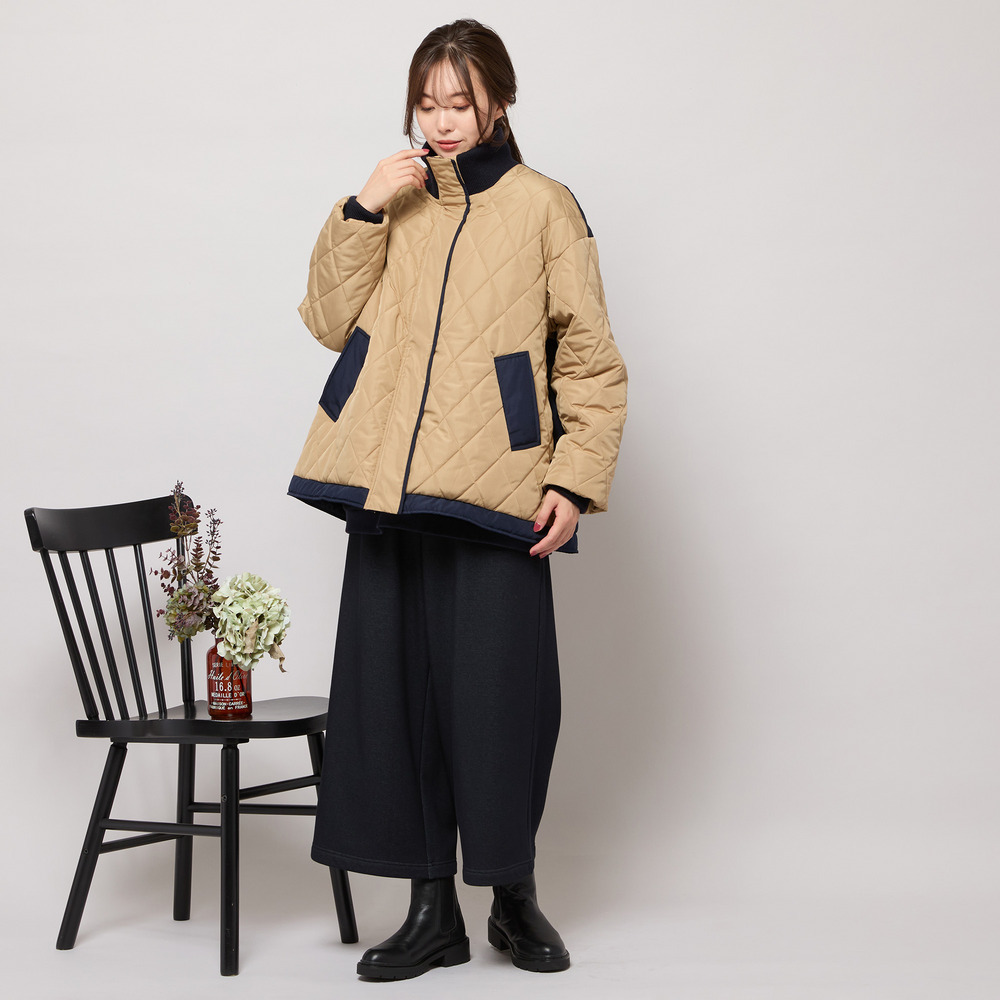 ダイヤ柄キルト加工中綿ジャケット7
