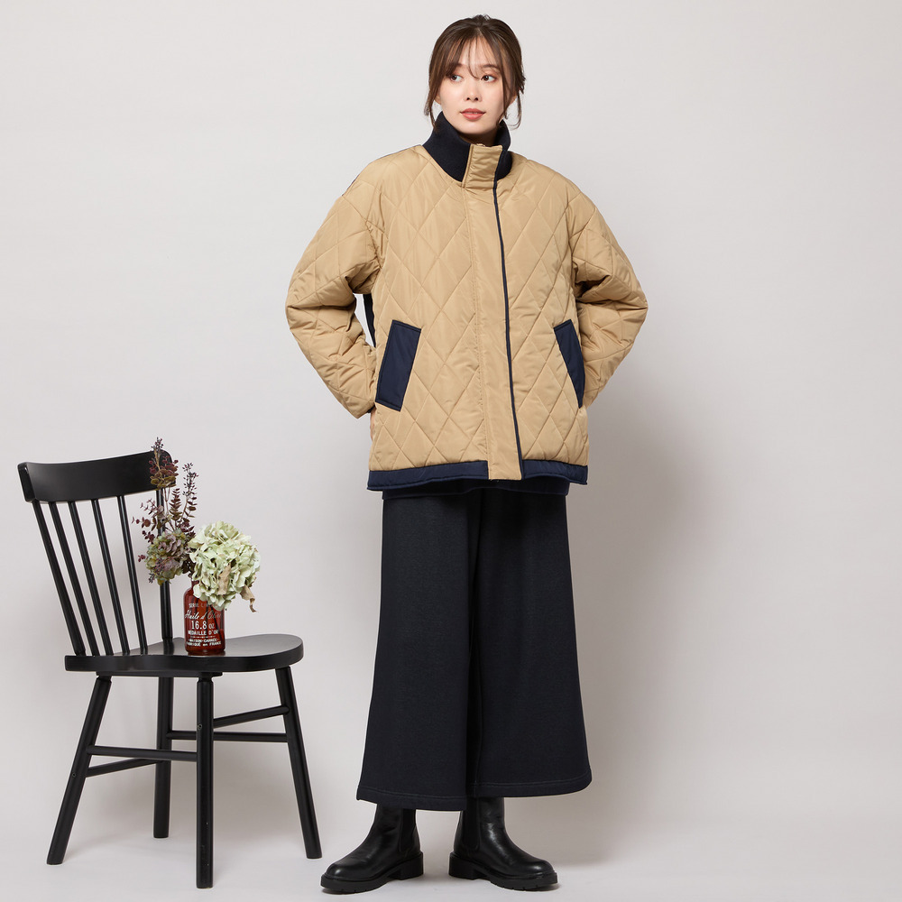 ダイヤ柄キルト加工中綿ジャケット8