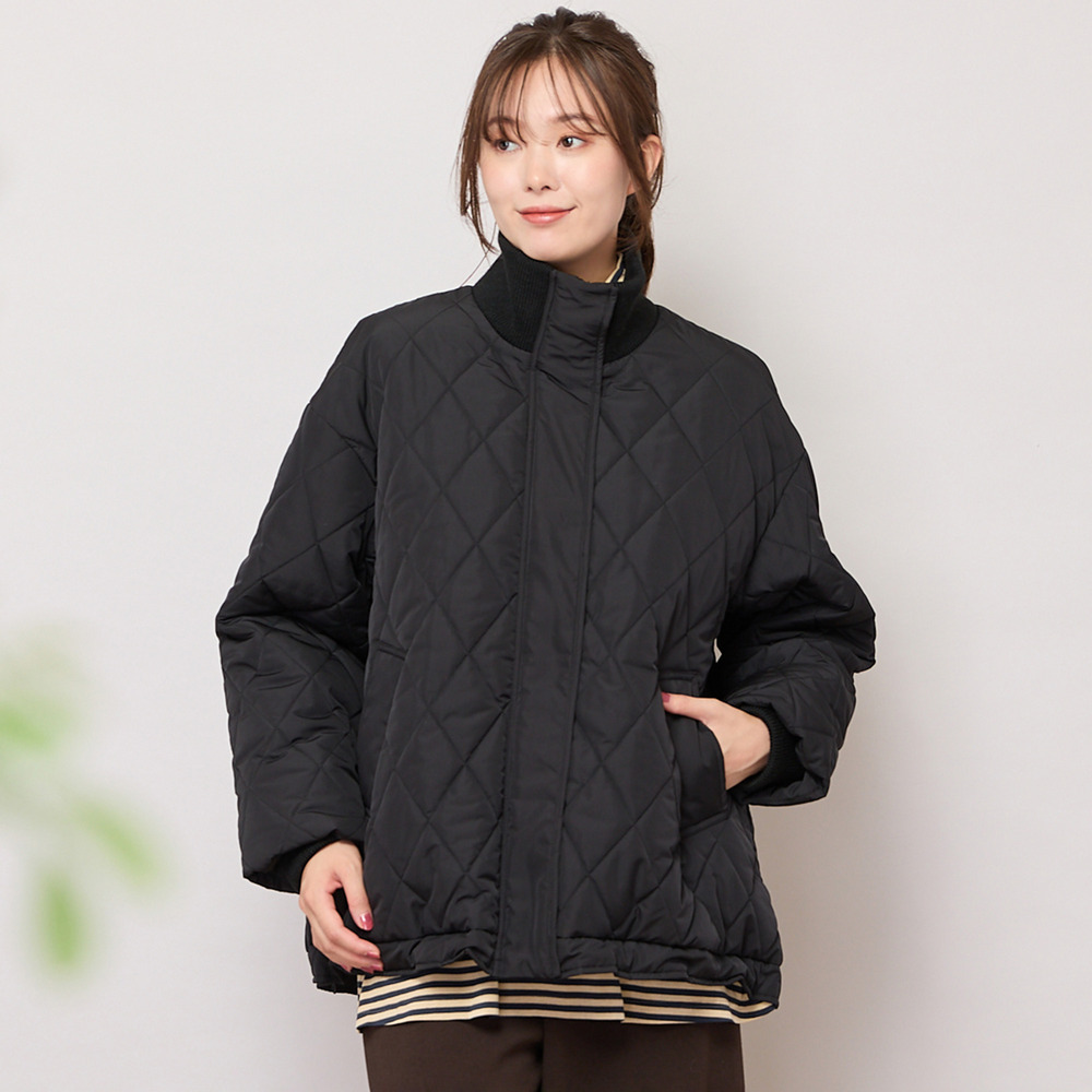 ダイヤ柄キルト加工中綿ジャケット1