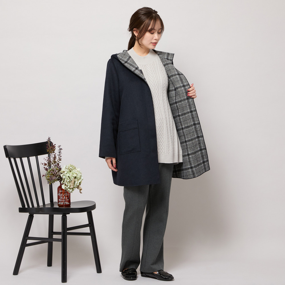 リバーチェックフーディーコート8