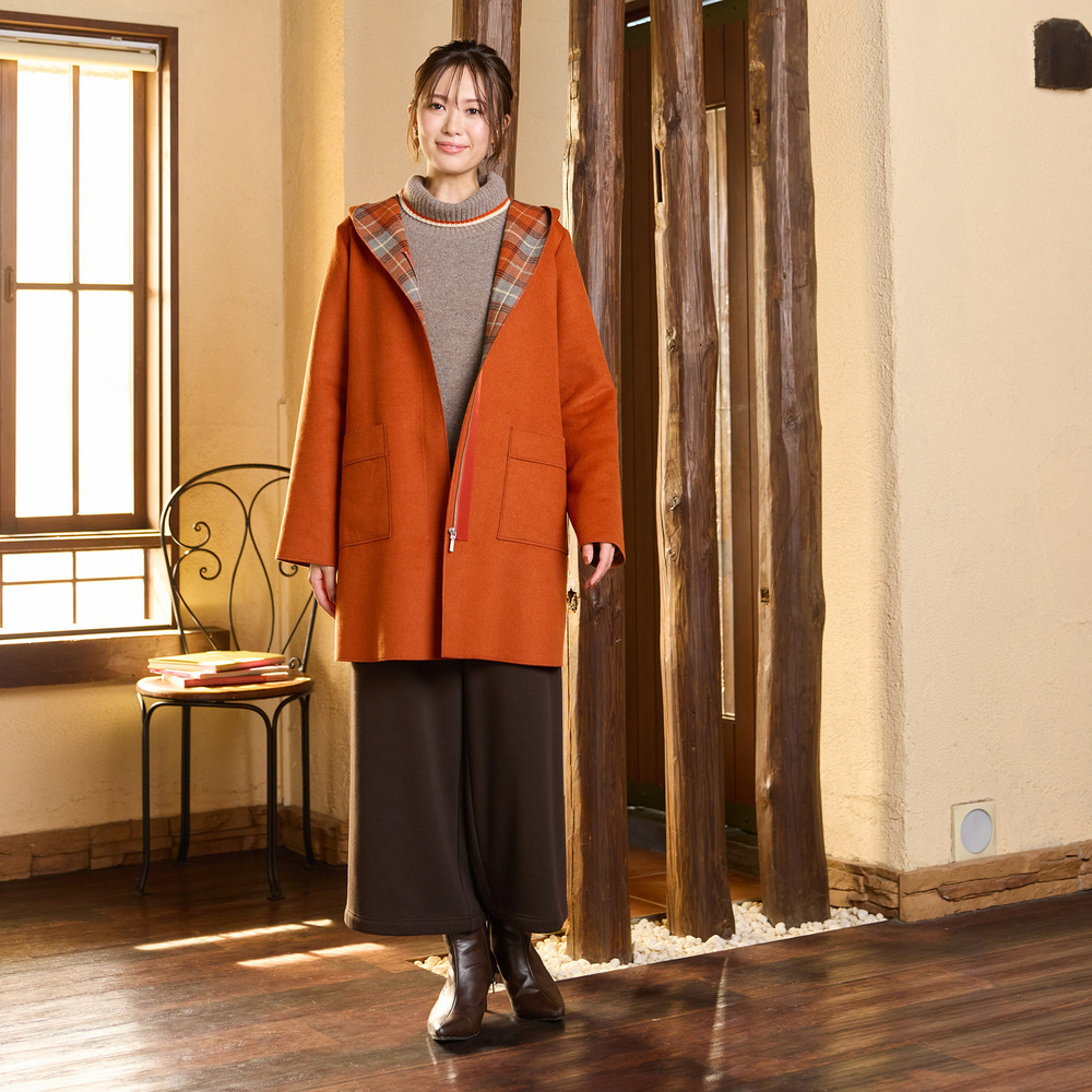 リバーチェックフーディーコート9