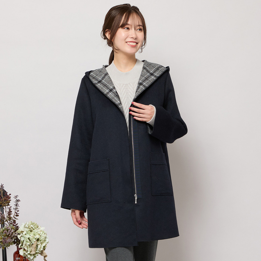 リバーチェックフーディーコート1