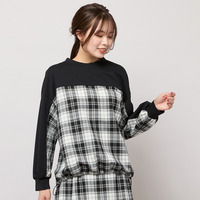 【セットアップ対応】スタンドカラー・チェック柄トップ