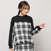 【セットアップ対応】スタンドカラー・チェック柄トップ