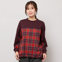 【セットアップ対応】スタンドカラー・チェック柄トップ