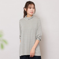 【手洗いOK・吸湿発熱】ボーダーハイネックカットソー
