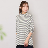 【手洗いOK・吸湿発熱】ボーダーハイネックカットソー