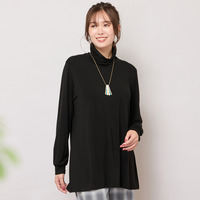 【手洗いOK・吸湿発熱】ハイネックカットソー（ブラック）