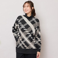 【手洗いOK】パネルプリントWジャカードハイネック