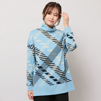 【手洗いOK】パネルプリントWジャカードハイネック