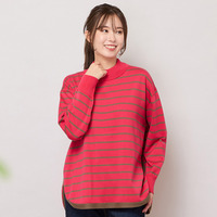 ハイネックボーダー柄ニットトップ