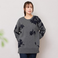 【手洗いOK】フラワーモチーフジャカードニット