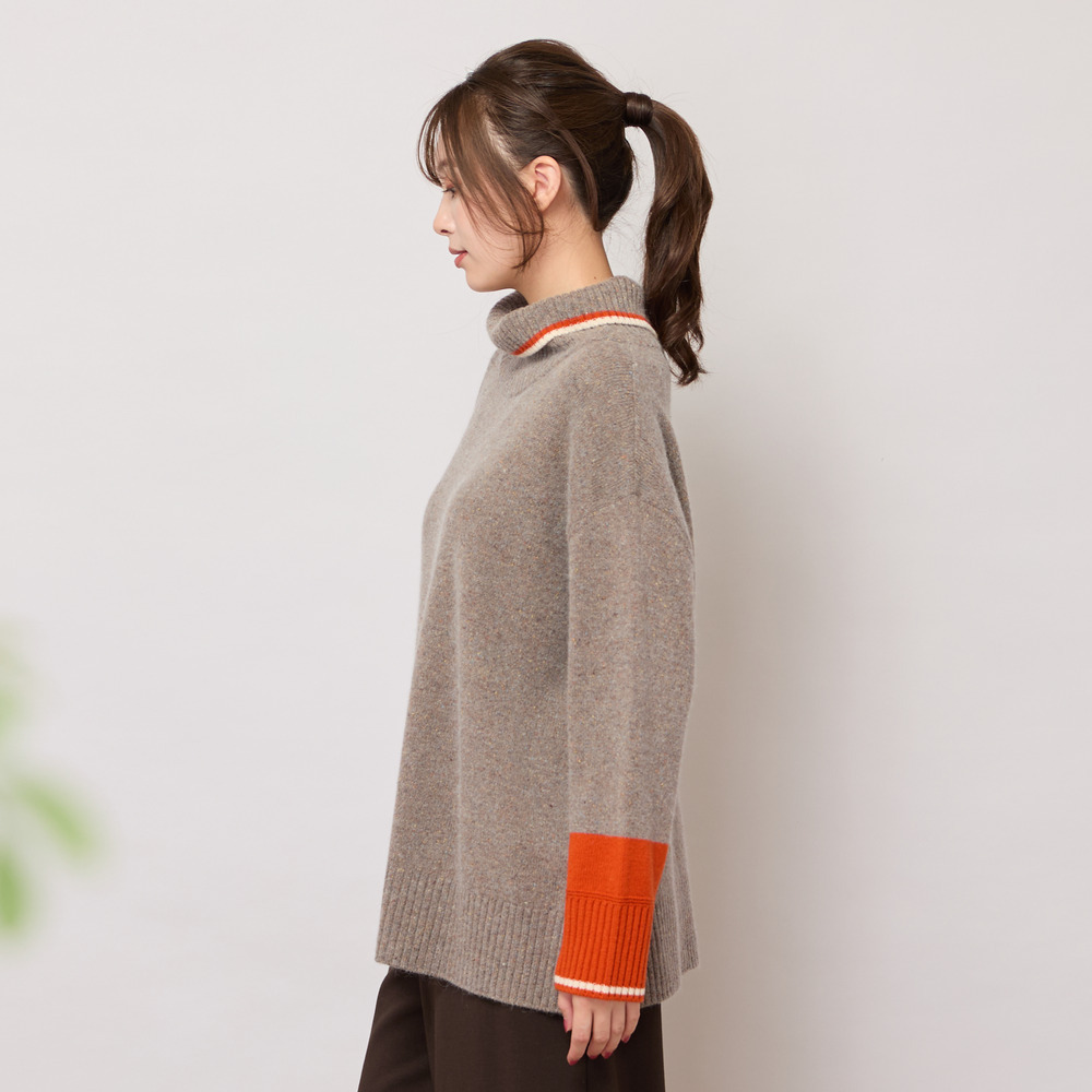 【手洗いOK】配色使い・タートルネックニットトップ2