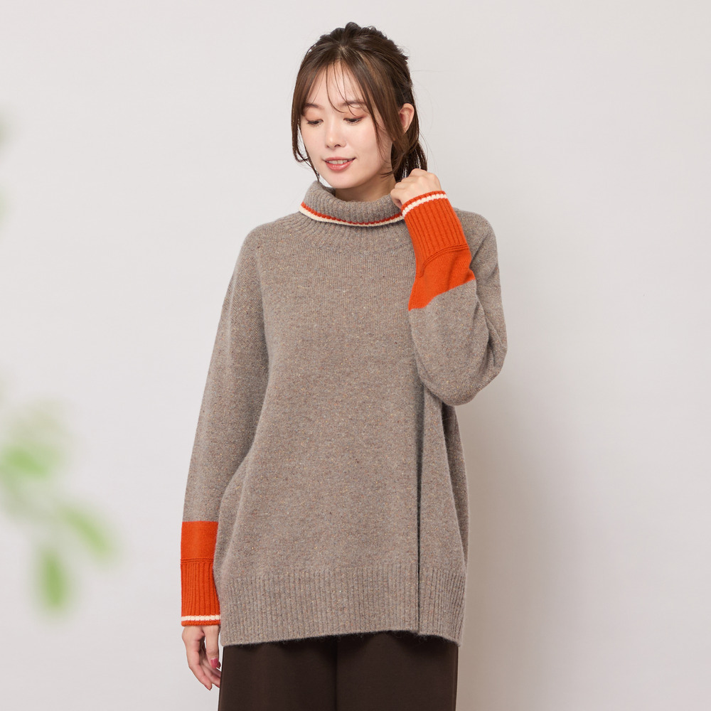 【手洗いOK】配色使い・タートルネックニットトップ1