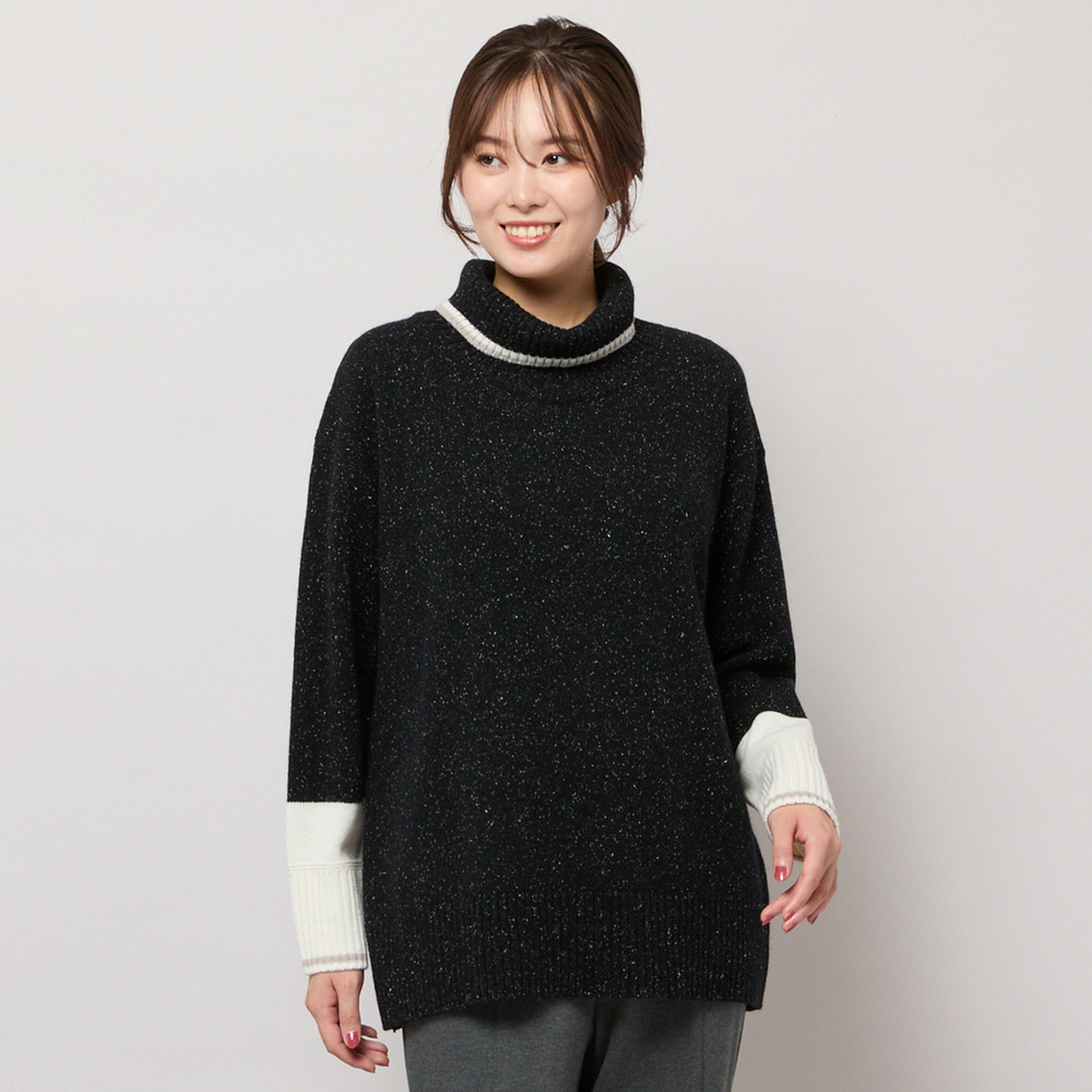 【手洗いOK】配色使い・タートルネックニットトップ1