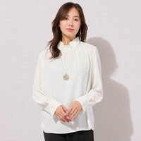 【手洗いOK】アムンゼン・ギャザー・ハイネックブラウス（無地)