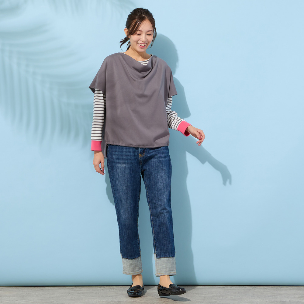 【手洗いOK・INDIMARKコラボ】デニムストレート・裾切り替えパンツ15