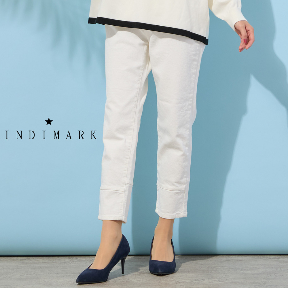 【手洗いOK・INDIMARKコラボ】デニムストレート・裾切り替えパンツ1