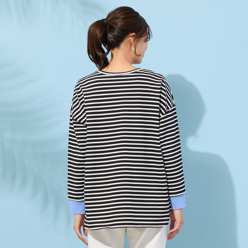 【手洗いOK・綿100%・接触冷感・紫外線防止】ラウンドヘムボーダートップ11