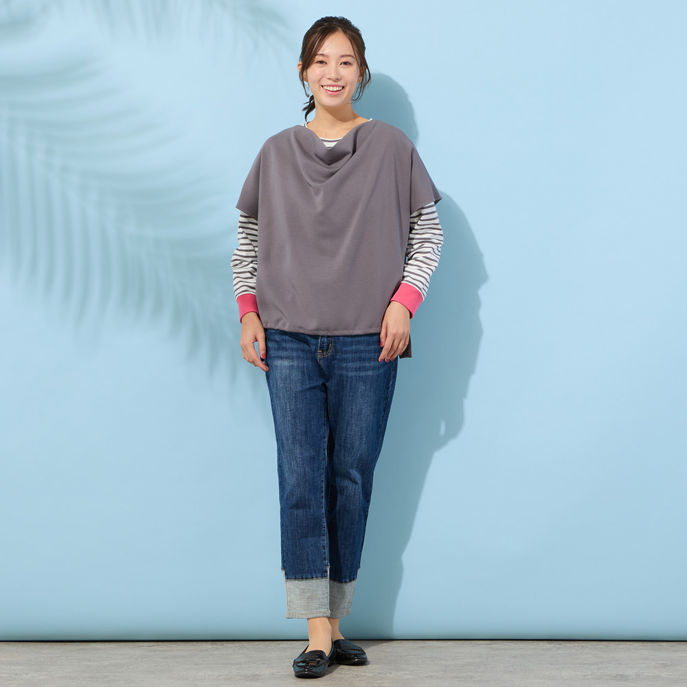 【手洗いOK・綿100%・接触冷感・紫外線防止】ラウンドヘムボーダートップ5