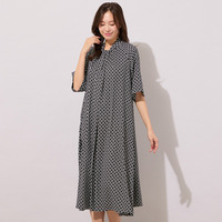 【手洗いOK】幾何柄フロントタックドレス